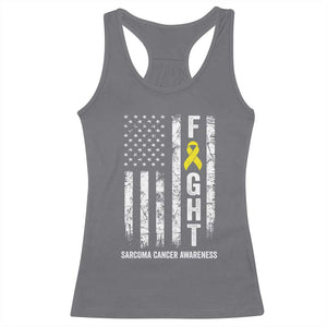 Fight Sarcoma Cancer Awareness Racerback Tank Top Yellow Ribbon Vintage American Flag TS11 Charcoal Print Your Wear