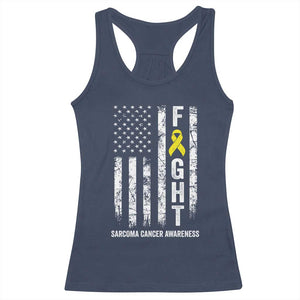 Fight Sarcoma Cancer Awareness Racerback Tank Top Yellow Ribbon Vintage American Flag TS11 Navy Print Your Wear