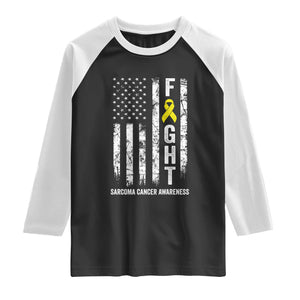 Fight Sarcoma Cancer Awareness Raglan Shirt Yellow Ribbon Vintage American Flag TS11 Black White Print Your Wear