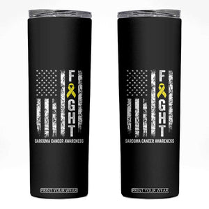 Fight Sarcoma Cancer Awareness Skinny Tumbler Yellow Ribbon Vintage American Flag TS11 Black Print Your Wear