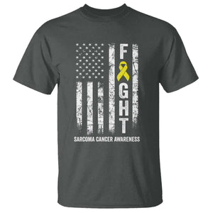 Fight Sarcoma Cancer Awareness T Shirt Yellow Ribbon Vintage American Flag TS11 Dark Heather Print Your Wear
