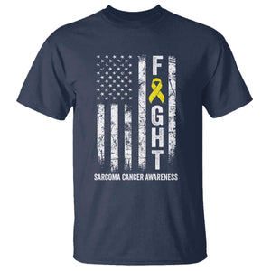 Fight Sarcoma Cancer Awareness T Shirt Yellow Ribbon Vintage American Flag TS11 Navy Print Your Wear