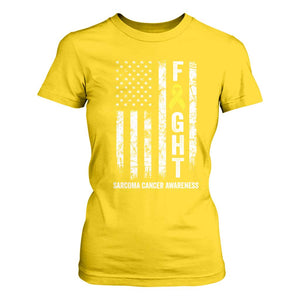 Fight Sarcoma Cancer Awareness T Shirt For Women Yellow Ribbon Vintage American Flag TS11 Daisy Print Your Wear