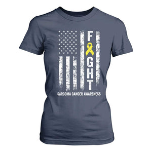 Fight Sarcoma Cancer Awareness T Shirt For Women Yellow Ribbon Vintage American Flag TS11 Navy Print Your Wear