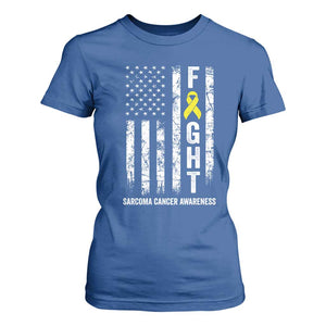 Fight Sarcoma Cancer Awareness T Shirt For Women Yellow Ribbon Vintage American Flag TS11 Royal Blue Print Your Wear