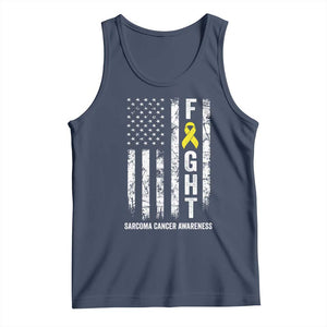 Fight Sarcoma Cancer Awareness Tank Top Yellow Ribbon Vintage American Flag TS11 Navy Print Your Wear