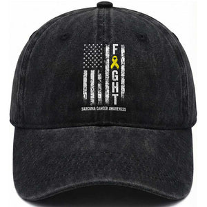 Fight Sarcoma Cancer Awareness Washed Cotton Baseball Cap Yellow Ribbon Vintage American Flag TS11 Print Your Wear