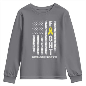 Fight Sarcoma Cancer Awareness Youth Sweatshirt Yellow Ribbon Vintage American Flag TS11 Charcoal Print Your Wear
