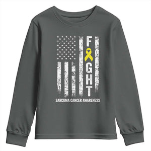 Fight Sarcoma Cancer Awareness Youth Sweatshirt Yellow Ribbon Vintage American Flag TS11 Dark Heather Print Your Wear