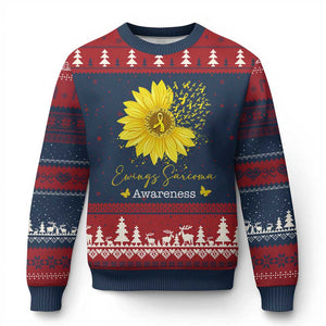 Ewings Sarcoma Awareness Ugly Christmas Sweater Yellow Flower Petal Ribbons Sunflower TS11 Navy Red Print Your Wear