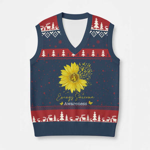 Ewings Sarcoma Awareness V-Neck Knit Sweater Vest Yellow Flower Petal Ribbons Sunflower TS11 Navy Red Print Your Wear