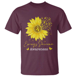 Ewings Sarcoma Awareness T Shirt Yellow Flower Petal Ribbons Sunflower TS11 Maroon Print Your Wear