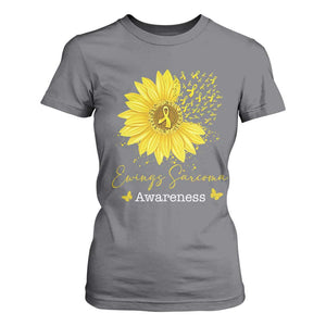 Ewings Sarcoma Awareness T Shirt For Women Yellow Flower Petal Ribbons Sunflower TS11 Charcoal Print Your Wear