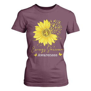 Ewings Sarcoma Awareness T Shirt For Women Yellow Flower Petal Ribbons Sunflower TS11 Maroon Print Your Wear