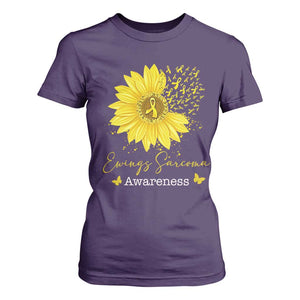 Ewings Sarcoma Awareness T Shirt For Women Yellow Flower Petal Ribbons Sunflower TS11 Purple Print Your Wear
