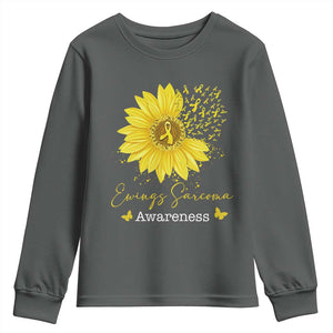 Ewings Sarcoma Awareness Youth Sweatshirt Yellow Flower Petal Ribbons Sunflower TS11 Dark Heather Print Your Wear