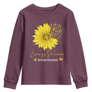 Ewings Sarcoma Awareness Youth Sweatshirt Yellow Flower Petal Ribbons Sunflower TS11 Maroon Print Your Wear