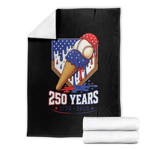 250 Years Baseball Ice Cream Drip 4th of July USA Flag Throw Blanket