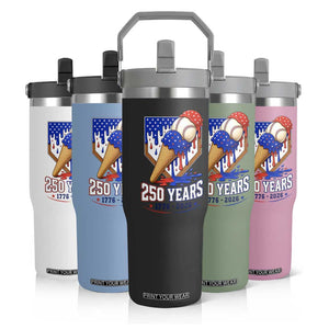 250 Years Baseball Ice Cream Drip 4th of July USA Flag Flip Straw Tumbler