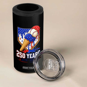 250 Years Baseball Ice Cream Drip 4th of July USA Flag 4 in 1 Can Cooler Tumbler
