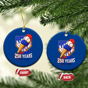 250 Years Baseball Ice Cream Drip 4th of July USA Flag Ceramic Ornament