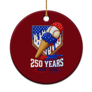 250 Years Baseball Ice Cream Drip 4th of July USA Flag Ceramic Ornament