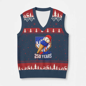 250 Years Baseball Ice Cream Drip 4th of July USA Flag V-Neck Knit Sweater Vest