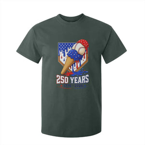 250 Years Baseball Ice Cream Drip 4th of July USA Flag T Shirt For Kid