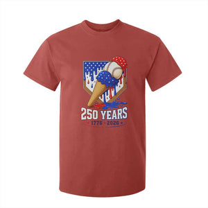 250 Years Baseball Ice Cream Drip 4th of July USA Flag T Shirt For Kid