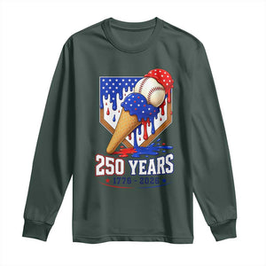 250 Years Baseball Ice Cream Drip 4th of July USA Flag Long Sleeve Shirt