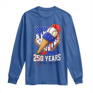 250 Years Baseball Ice Cream Drip 4th of July USA Flag Long Sleeve Shirt