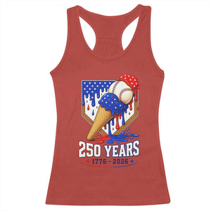 250 Years Baseball Ice Cream Drip 4th of July USA Flag Racerback Tank Top