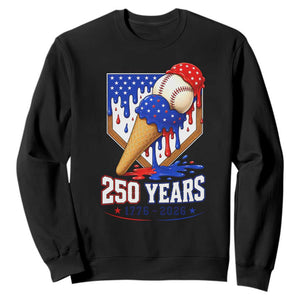 250 Years Baseball Ice Cream Drip 4th of July USA Flag Sweatshirt