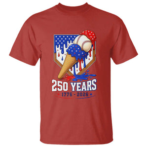 250 Years Baseball Ice Cream Drip 4th of July USA Flag T Shirt