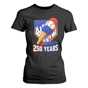 250 Years Baseball Ice Cream Drip 4th of July USA Flag T Shirt For Women