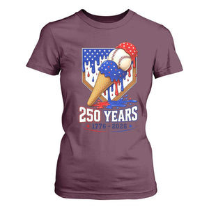 250 Years Baseball Ice Cream Drip 4th of July USA Flag T Shirt For Women