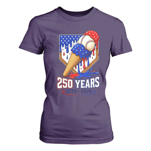 250 Years Baseball Ice Cream Drip 4th of July USA Flag T Shirt For Women