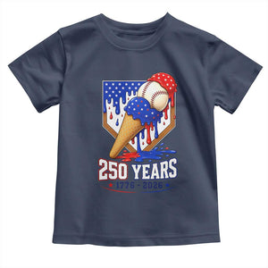 250 Years Baseball Ice Cream Drip 4th of July USA Flag Toddler T Shirt
