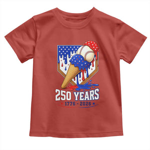 250 Years Baseball Ice Cream Drip 4th of July USA Flag Toddler T Shirt