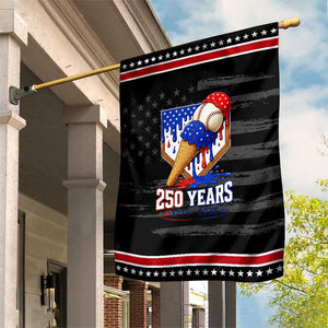 250 Years Baseball Ice Cream Drip 4th of July USA Flag Patriotic Garden Flag TS11 Distressed Black Red Print Your Wear