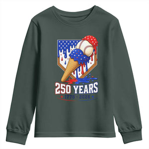 250 Years Baseball Ice Cream Drip 4th of July USA Flag Youth Sweatshirt