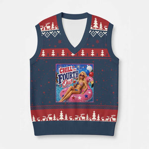 Chill The Fourth Out Doll Meme 4th of July V-Neck Knit Sweater Vest