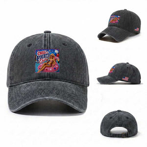 Chill The Fourth Out Doll Meme 4th of July Washed Cotton Baseball Cap