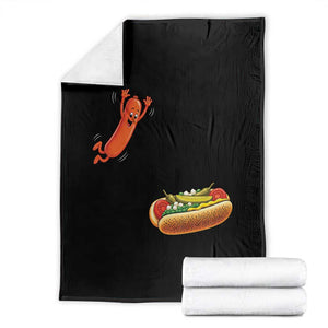 Funny Chicago Style Hot Dog Sausage Jumping Into Bun BBQ Throw Blanket