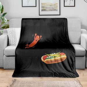 Funny Chicago Style Hot Dog Sausage Jumping Into Bun BBQ Throw Blanket