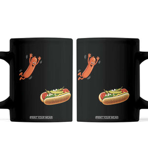 Funny Chicago Style Hot Dog Sausage Jumping Into Bun BBQ Coffee Mug