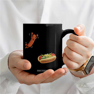Funny Chicago Style Hot Dog Sausage Jumping Into Bun BBQ Coffee Mug