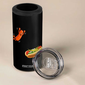 Funny Chicago Style Hot Dog Sausage Jumping Into Bun BBQ 4 in 1 Can Cooler Tumbler