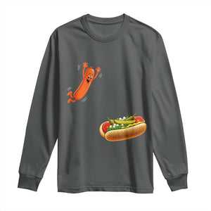 Funny Chicago Style Hot Dog Sausage Jumping Into Bun BBQ Long Sleeve Shirt