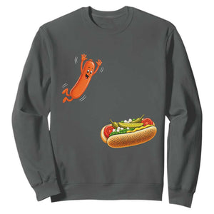 Funny Chicago Style Hot Dog Sausage Jumping Into Bun BBQ Sweatshirt